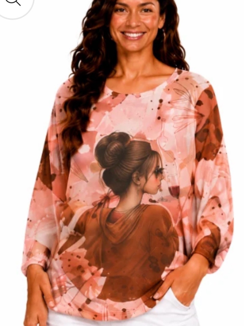 #921 Moda International. Made in Italy. Art-Print Long-Sleeve Love Sweater. New!